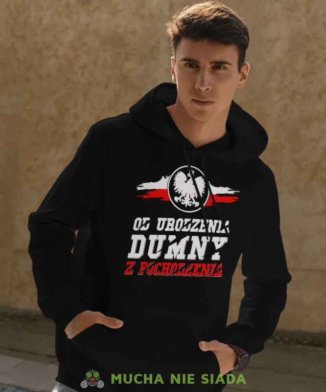 Od urodzenia dumny z pochodzenia Orzeł Polski, męska bluza z kapturem, bluza patriotyczna, bluzy z grafiką patriotyczną, dla mężczyzny, bluzay patriotyczne, bluza Polska, bluzy patriotyczne z kapturem.webp