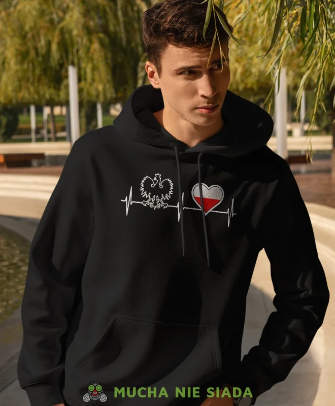Polska Orzeł Polski bicie serca, męska bluza z kapturem, bluza patriotyczna, bluzy z grafiką patriotyczną, dla mężczyzny, bluzay patriotyczne, bluza Polska, bluzy patriotyczne z kapturem.webp