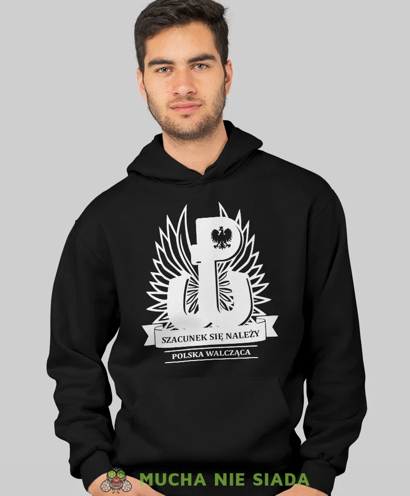 Szacunek się należy, Polska Walcząca, męska bluza z kapturem, bluza patriotyczna, bluzy z grafiką patriotyczną, dla mężczyzny, bluzay patriotyczne, bluza Polska, bluzy patriotyczne z kapturem.webp