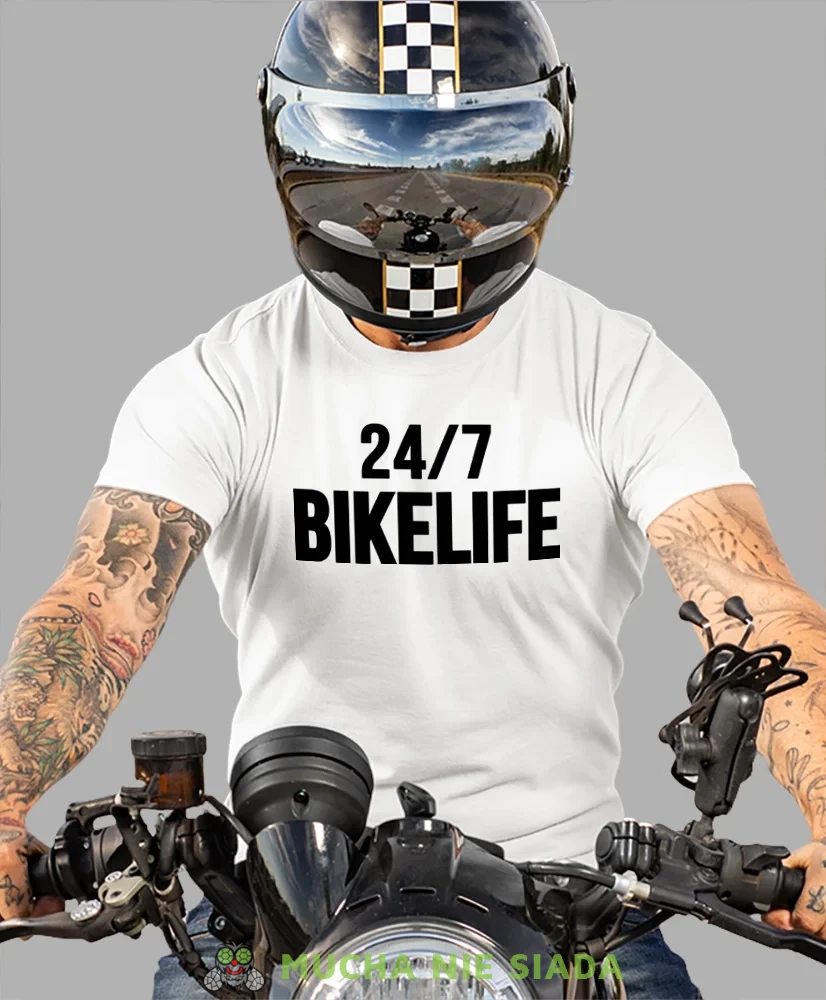 Bikelife, biała męska koszulka, koszulka dla motocyklisty, koszulki na motocykl, koszulka na motocykl, męska koszulka na motocykl na prezent dla miłośnika motocykli.webp
