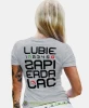 Lubię zapier moto, szara damska koszulka, koszulka motocyklowa, dla motocyklistki, koszulka na motocykl, dla miłośniczki motocykli, mucha nie siada.webp