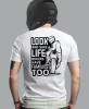 Look and save a life, biała męska koszulka, koszulka dla motocyklisty, koszulki na motocykl, koszulka na motocykl, męska koszulka na motocykl na prezent dla miłośnika .webp