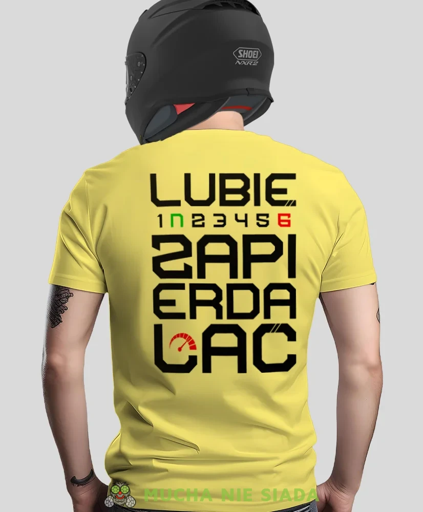 Lubię zapier moto, żółta męska koszulka, koszulka dla motocyklisty, koszulki na motocykl, koszulka na motocykl, męska koszulka na motocykl na prezent dla miłośnika mot.webp
