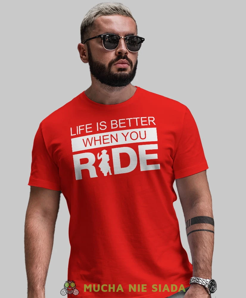Life is better when you ride, czerwona męska koszulka, koszulka dla motocyklisty, koszulki na motocykl, koszulka na motocykl, męska koszulka na motocykl na prezent dla miłośnika motocykli.jpg