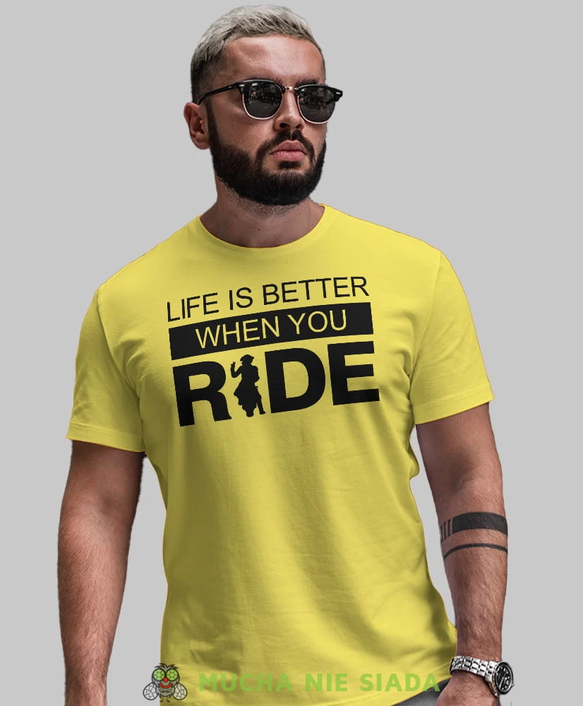 Life is better when you ride, żółta męska koszulka, koszulka dla motocyklisty, koszulki na motocykl, koszulka na motocykl, męska koszulka na motocykl na prezent dla miłośnika motocykli.jpg