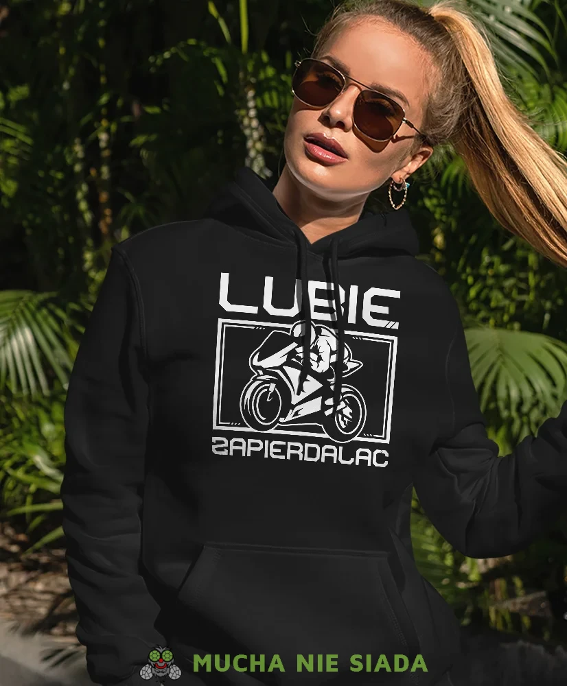 Lubię zapier motocyklista, czarna damska bluza z kapturem, bluza dla motocyklistki, bluzy na motocykl, damska bluza na motocykl, dla miłośniczki motocykli.webp