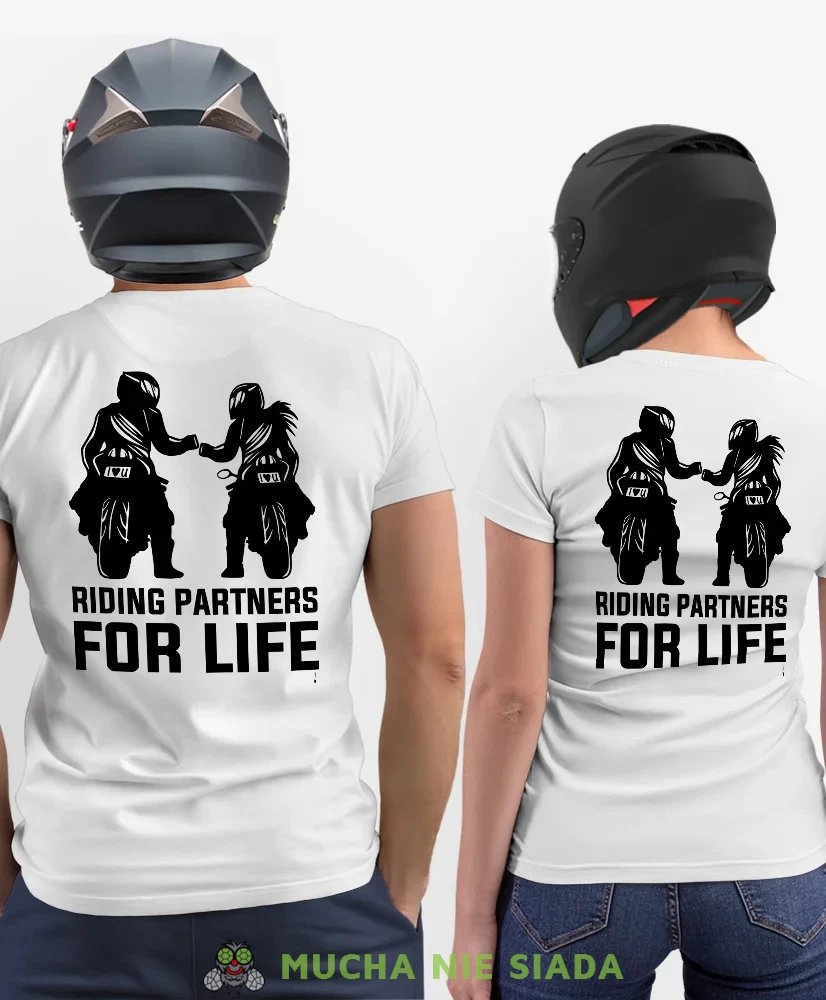 Riding partners for life, białe koszulki dla par, dla motocyklistów, na motocykl, dla motocyklisty, dla motocyklistki, koszulkimotocyklowe, dla par, mucha nie siada, mns.webp