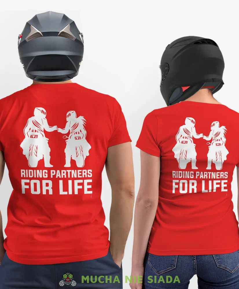 Riding partners for life, czerwone koszulki dla par, dla motocyklistów, na motocykl, dla motocyklisty, dla motocyklistki, koszulkimotocyklowe, dla par, mucha nie siada, mns.webp