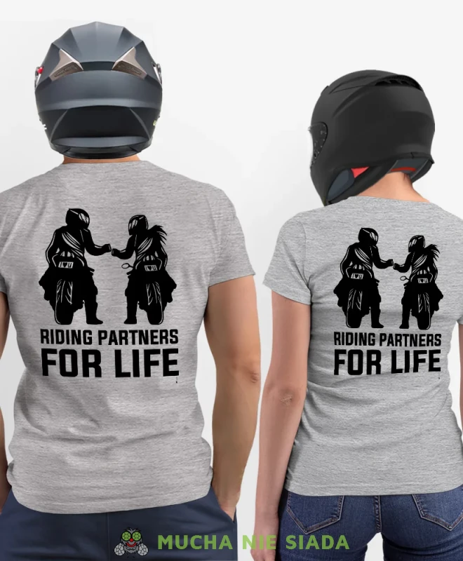 Riding partners for life, szare koszulki dla par, dla motocyklistów, na motocykl, dla motocyklisty, dla motocyklistki, koszulkimotocyklowe, dla par, mucha nie siada, mns.webp