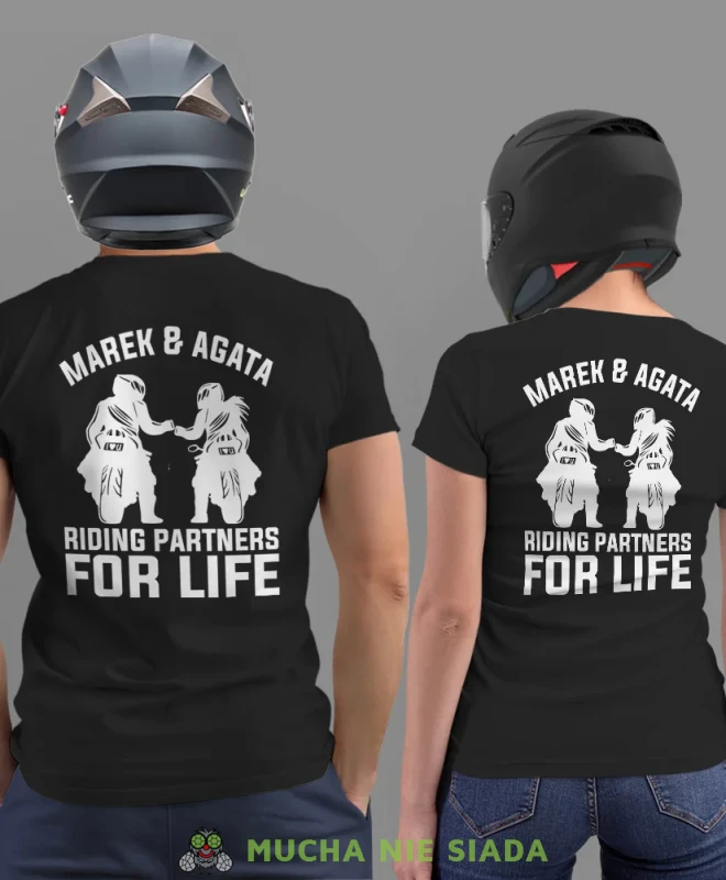 Riding partners for life Imiona, czarne koszulki dla par, dla motocyklistów, na motocykl, dla motocyklisty, dla motocyklistki, koszulkimotocyklowe, dla par, mucha nie siada, mns.webp