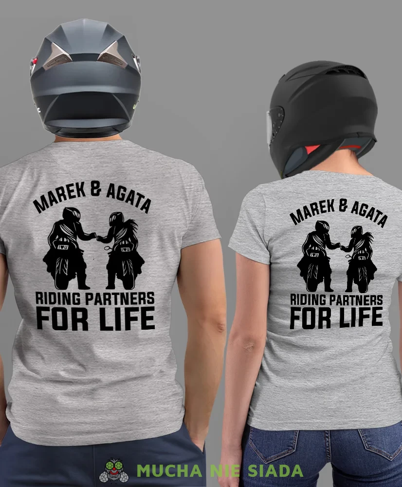 Riding partners for life Imiona, szare koszulki dla par, dla motocyklistów, na motocykl, dla motocyklisty, dla motocyklistki, koszulkimotocyklowe, dla par, mucha nie siada, mns.webp