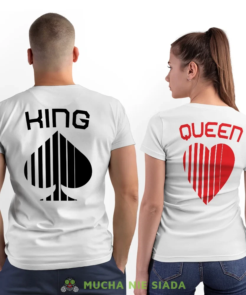 Queen kier King pik, białe koszulki dla par, dla męża, dla żony, dla chłopaka, dla dziewczyny, dla zakochanych, dla par, walentynki, fajne koszulki, t-shirty dla par, mucha nie siada, mns.webp