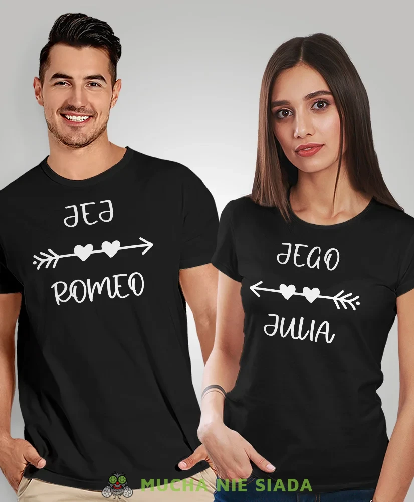 Jego Julia Jej Romeo, czarne koszulki dla par, dla męża, dla żony, dla chłopaka, dla dziewczyny, dla zakochanych, dla par, walentynki, fajne koszulki, t-shirty dla par, mucha nie siada, mns.webp