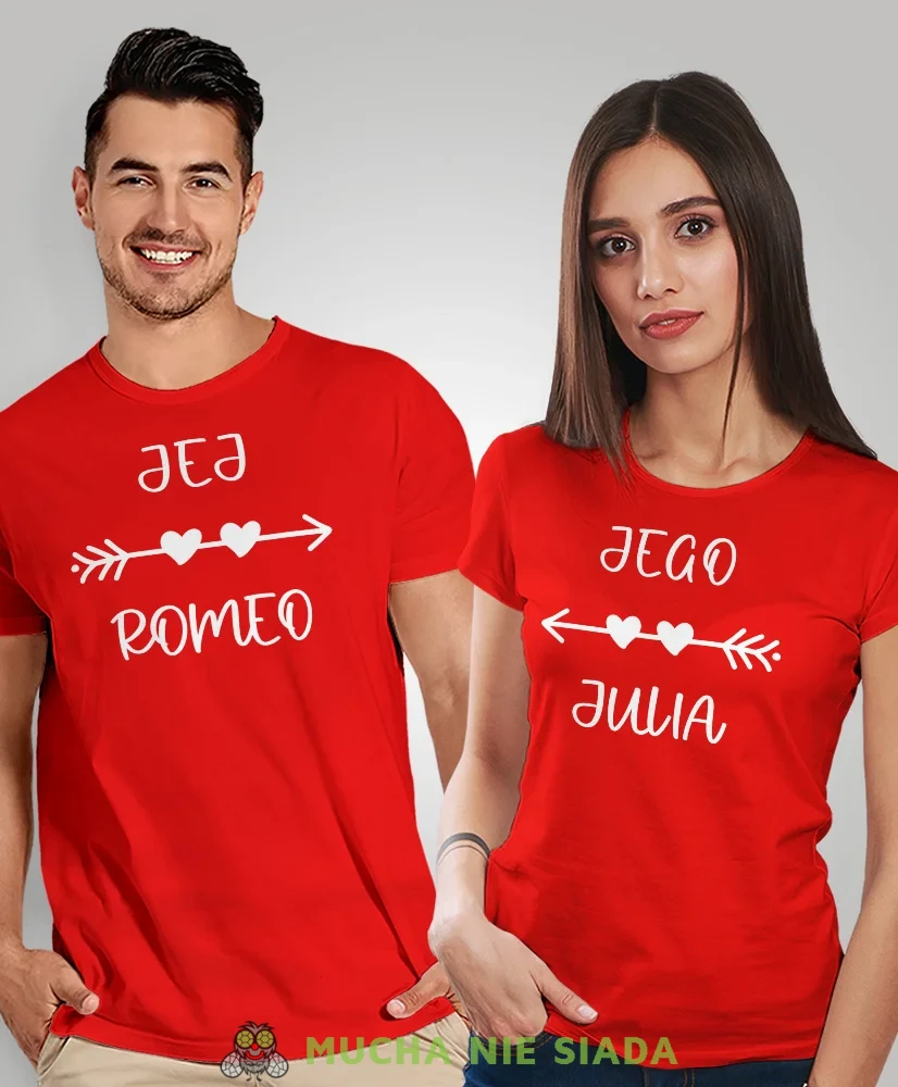 Jego Julia Jej Romeo, czerwona koszulki dla par, dla męża, dla żony, dla chłopaka, dla dziewczyny, dla zakochanych, dla par, walentynki, fajne koszulki, t-shirty dla par, mucha nie siada, mns.webp