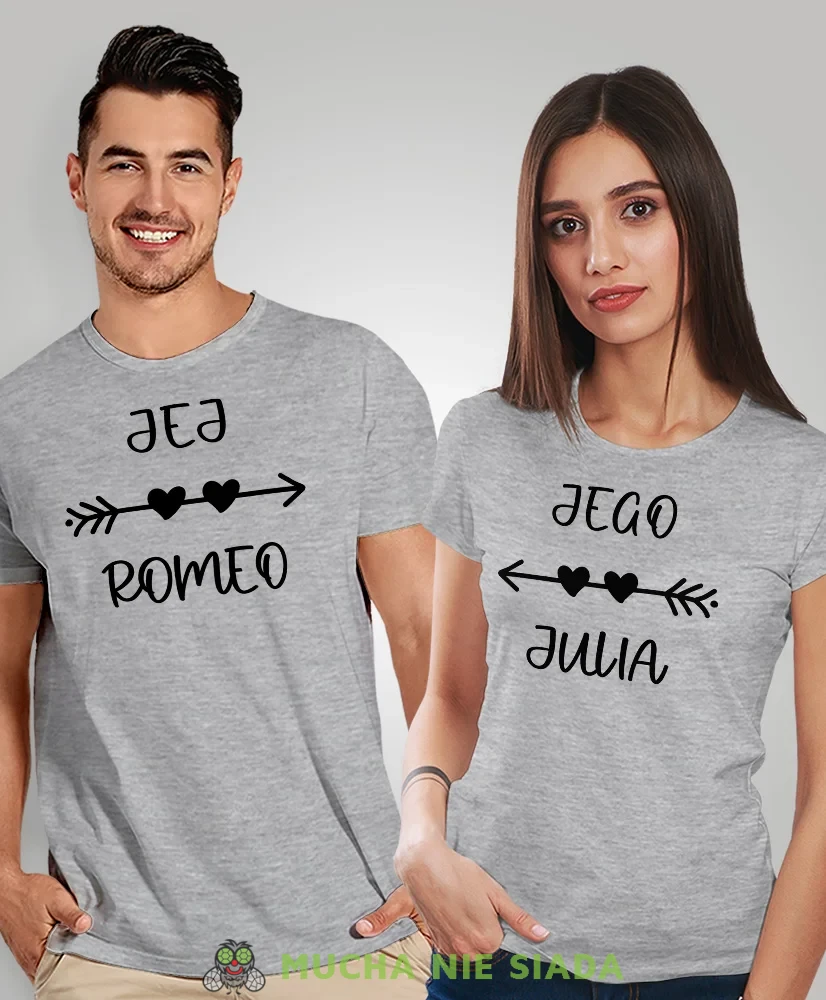 Jego Julia Jej Romeo, szare koszulki dla par, dla męża, dla żony, dla chłopaka, dla dziewczyny, dla zakochanych, dla par, walentynki, fajne koszulki, t-shirty dla par, mucha nie siada, mns.webp