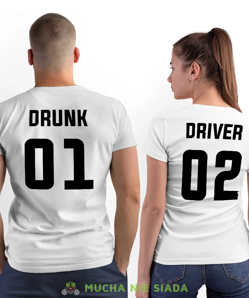 Drunk Driver, białe koszulki dla par, dla męża, dla żony, dla chłopaka, dla dziewczyny, dla zakochanych, dla par, walentynki, fajne koszulki, t-shirty dla par, mucha nie siada, mns.webp
