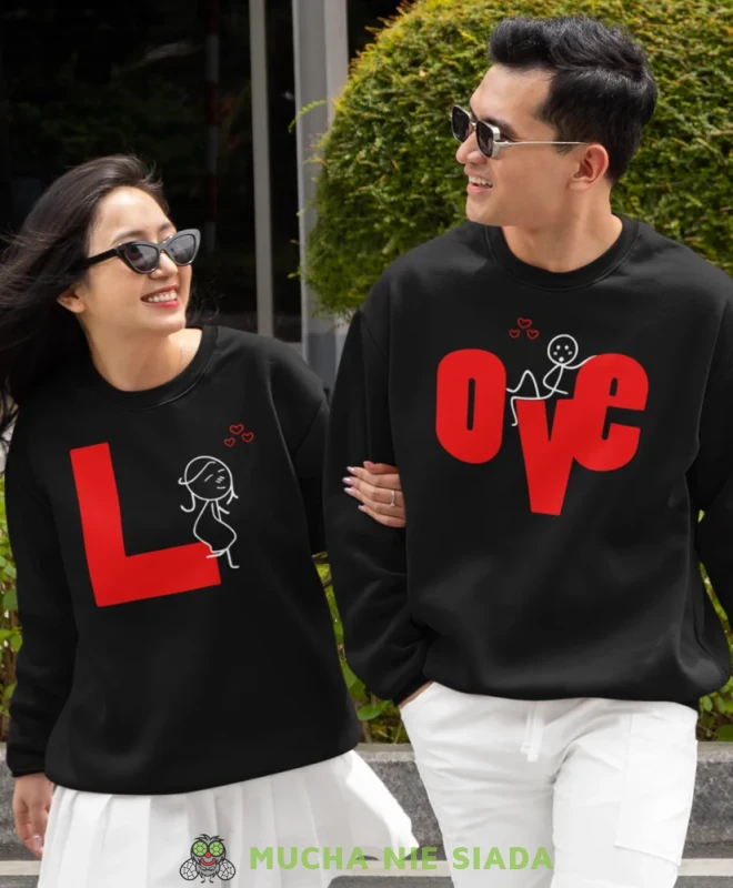Love ludki, czarne bluzy dla par, dla chłopaka, dla dziewczyny, dla zakochanych, dla par, bluzy na  walentynki,dla męża, dla żony, bluzy dla par, mucha nie siada, mns..webp