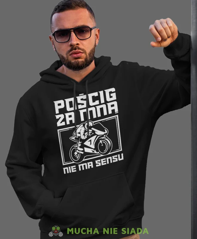 Pościg za mną nie ma sensu, czarna bluza z kapturem, bluza dla motocyklisty, bluzy na motocykl, bluza z kapturem na motocykl, męska bluza na motocykl, dla miłośnika mo.webp