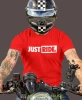 Just Ride małe logo, czerwona męska koszulka, koszulka dla motocyklisty, koszulki na motocykl, koszulka na motocykl, męska koszulka na motocykl na prezent dla miłośnik.webp