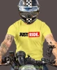 Just Ride małe logo, żółta męska koszulka, koszulka dla motocyklisty, koszulki na motocykl, koszulka na motocykl, męska koszulka na motocykl na prezent dla miłośnika m.webp