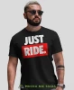 Just Ride duże logo, czarna męska koszulka, koszulka dla motocyklisty, koszulki na motocykl, koszulka na motocykl, męska koszulka na prezent dla miłośnika motocykli.webp