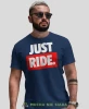 Just Ride duże logo, granatowa męska koszulka, koszulka dla motocyklisty, koszulki na motocykl, koszulka na motocykl, męska koszulka dla miłośnika motocyk.webp
