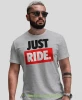 Just Ride duże logo, szara męska koszulka, koszulka dla motocyklisty, koszulki na motocykl, koszulka na motocykl, na prezent dla miłośnika motocykli.webp