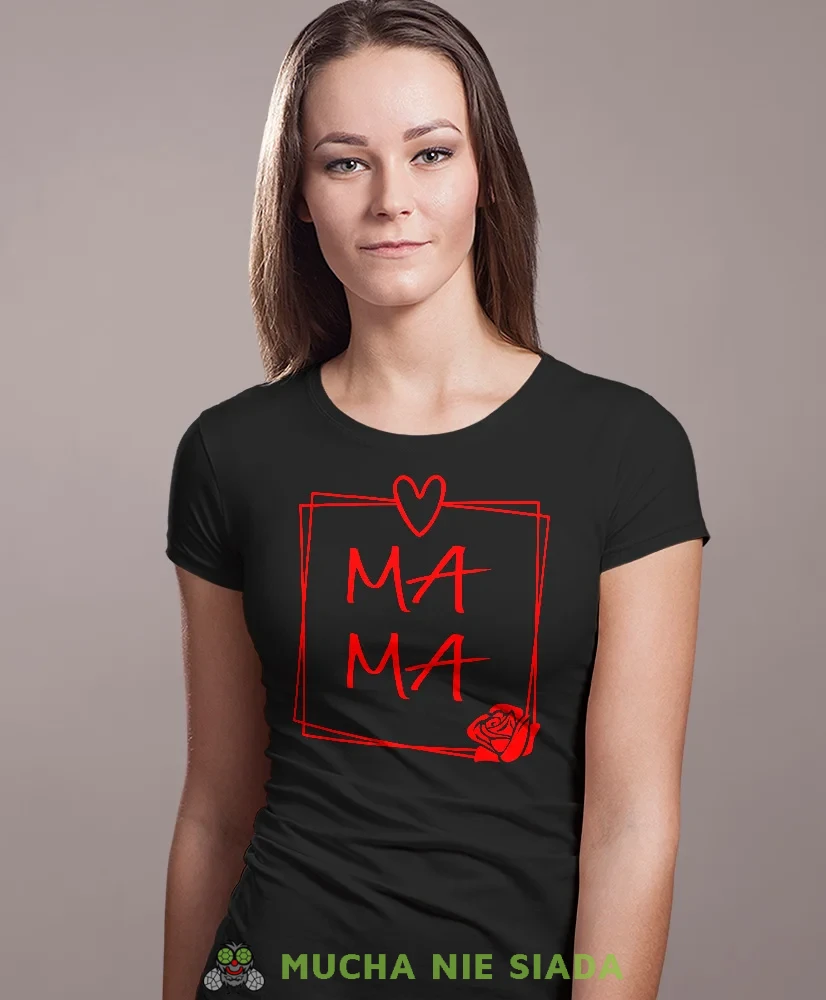 Mama róża, czarna koszulka dla mamy, prezent dla mamy, koszulki na dzień matki, koszulki z hasłem dla mamy, personalizowana koszulka dla mamy, oryginalne koszulki na dzień matki, t-shirt dla mamy, mucha nie siada.webp