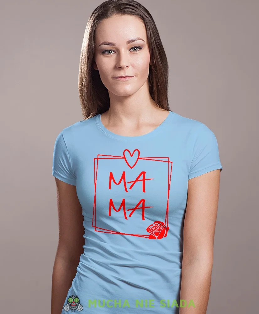 Mama róża, jasnoniebieska koszulka dla mamy, prezent dla mamy, koszulki na dzień matki, koszulki z hasłem dla mamy, personalizowana koszulka dla mamy, oryginalne koszulki na dzień matki, t-shirt dla mamy, mucha nie s.webp