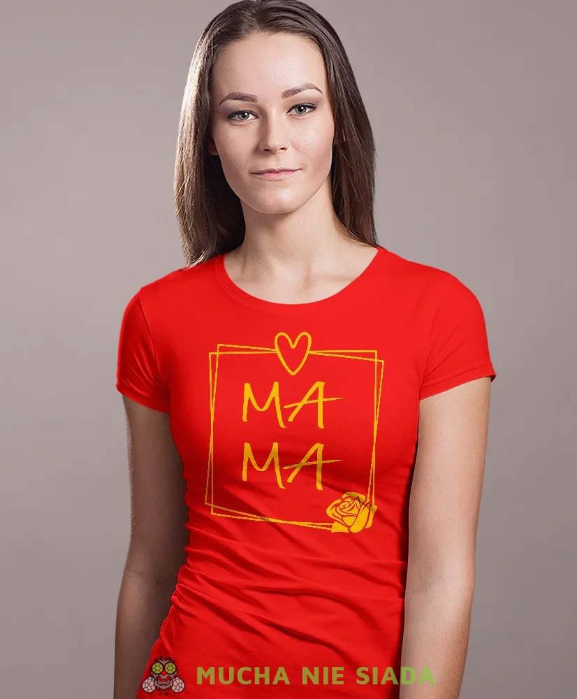 Mama róża, czerwona koszulka dla mamy, prezent dla mamy, koszulki na dzień matki, koszulki z hasłem dla mamy, personalizowana koszulka dla mamy, oryginalne koszulki na dzień matki, t-shirt dla mamy, mucha nie siada.webp