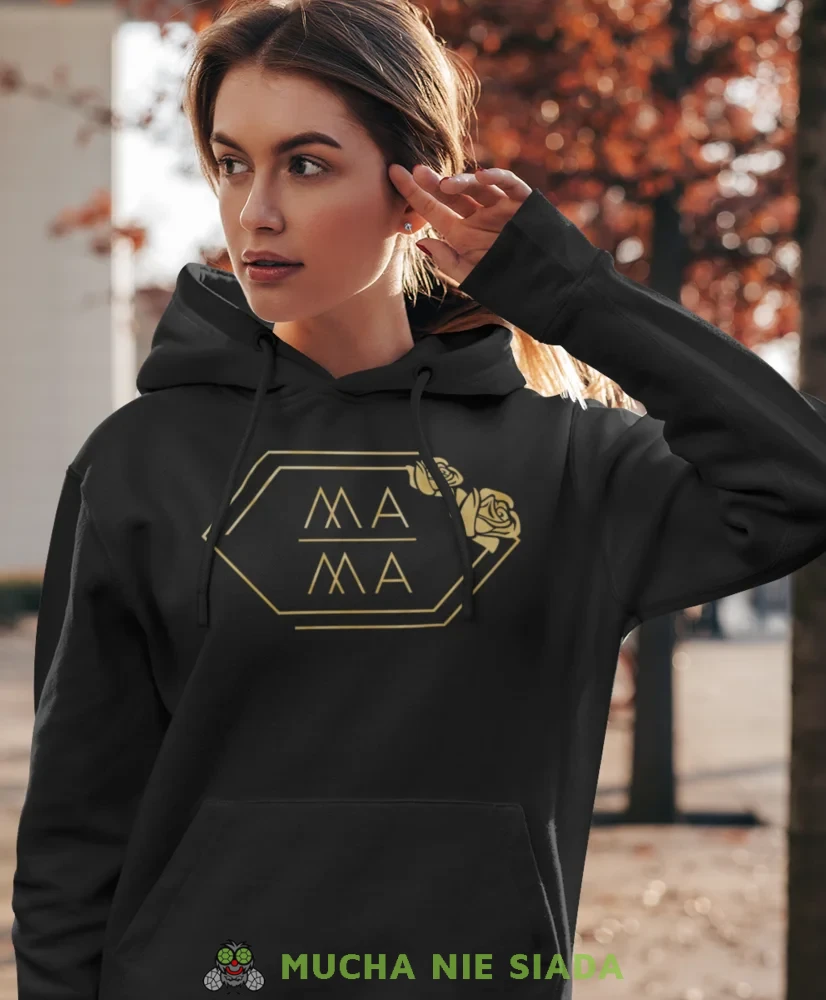 Bluza z kapturem dla mamy - Mama róże - złoty nadruk