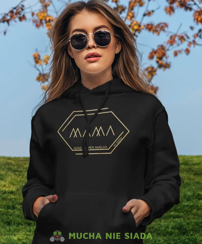 Bluza z kapturem dla mamy - Mama imiona dzieci ramka - złoty nadruk