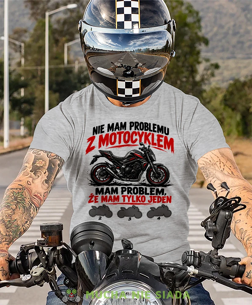 Szary melanż koszulka motocyklowa Nie Mam Problemu z Motocyklem, koszulka dla motocyklisty, prezent moto
