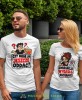 Białe koszulki dla par z zabawnym nadrukiem Gwarancja wygasła, humorystyczne koszulki dla męża i żony, prezent dla zakochanych z poczuciem humoru.