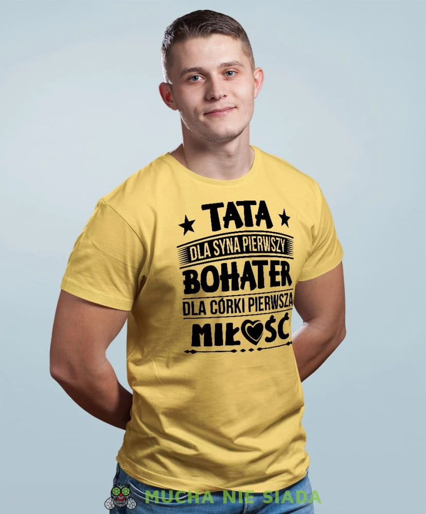 Dla syna pierwszy bohater dla córki pierwsza miłość - koszulka dla taty żółta