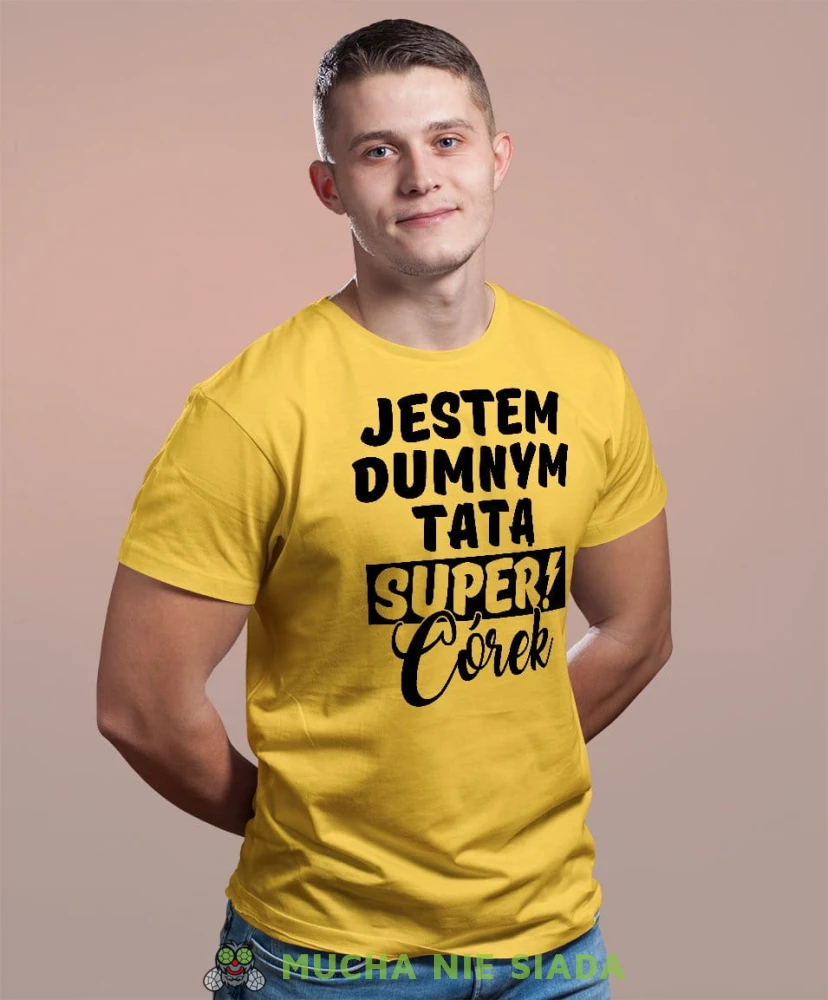Jestem dumnym tatą super córek - koszulka dla taty żółta