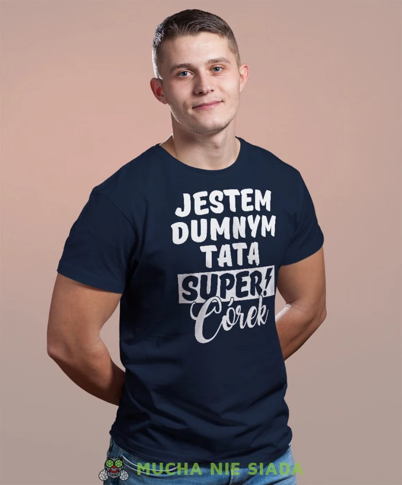 Jestem dumnym tatą super córek - koszulka dla taty granatowa