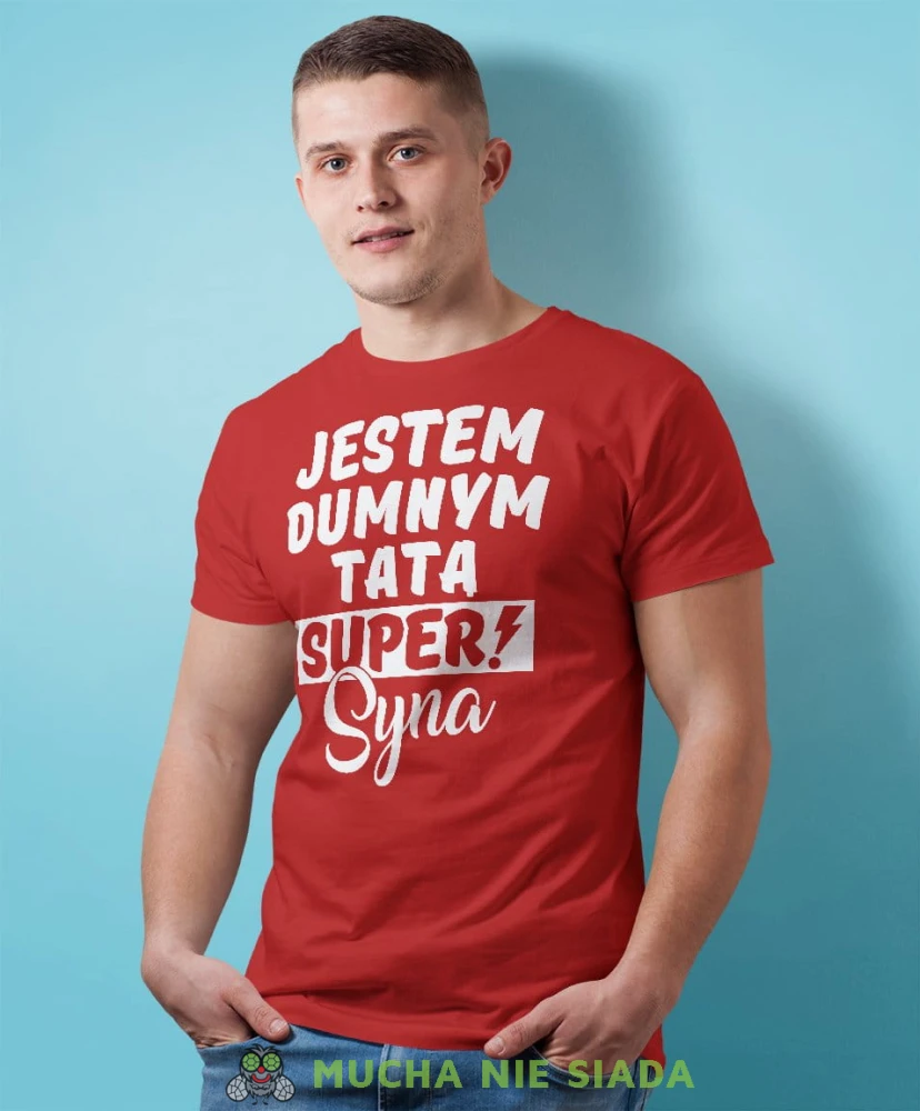 Jestem dumnym tatą super syna - koszulka dla taty czerwona