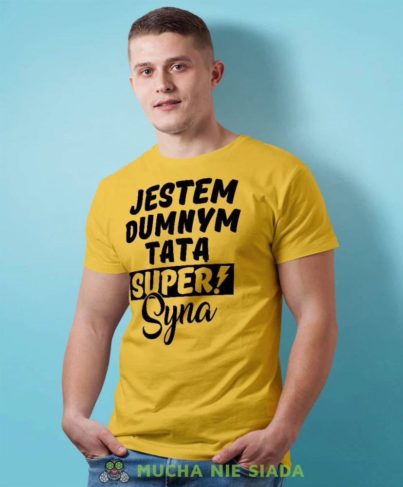 Jestem dumnym tatą super syna - koszulka dla taty żółta