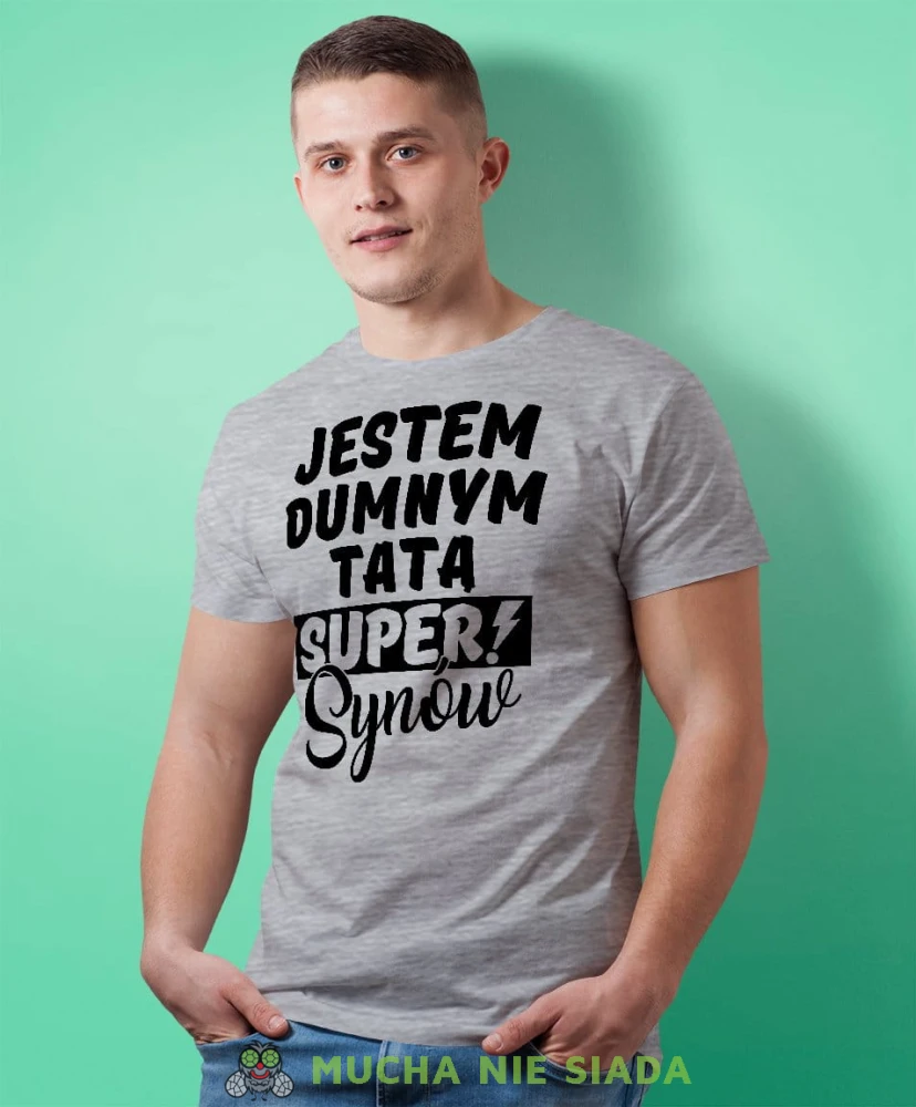 Jestem dumnym tatą super synów - koszulka dla taty szara