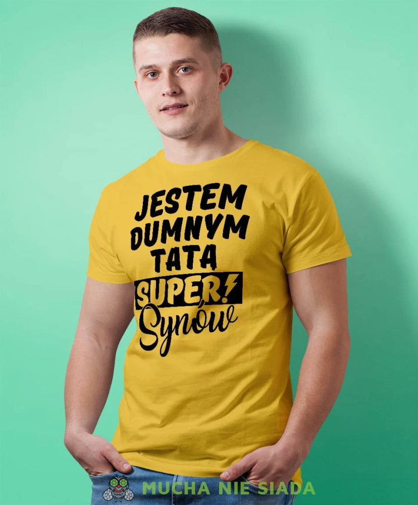 Jestem dumnym tatą super synów - koszulka dla taty żółta