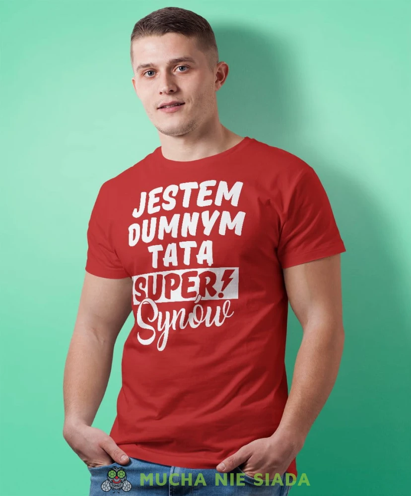 Jestem dumnym tatą super synów - koszulka dla taty czerwona