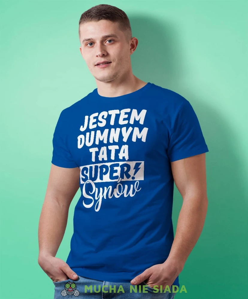 Jestem dumnym tatą super synów - koszulka dla taty niebieska