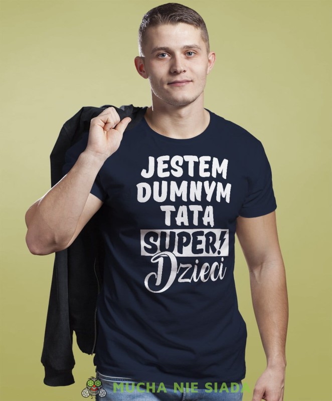 Jestem dumnym tatą super dzieci - koszulka dla taty granatowa