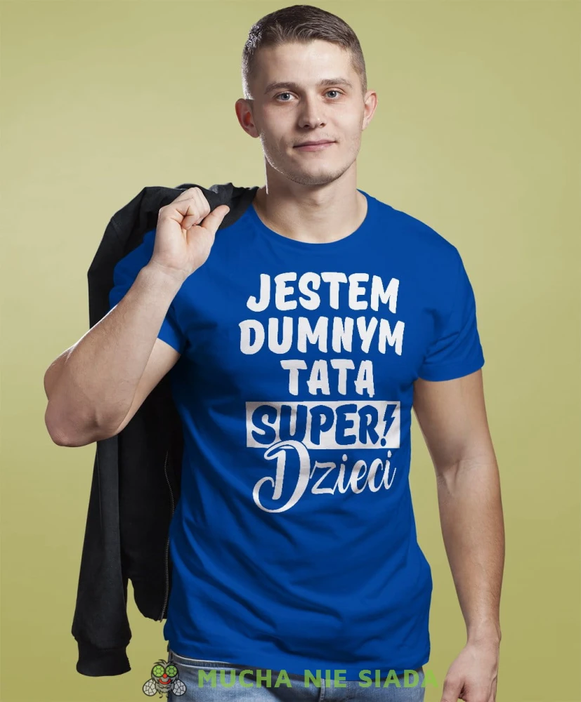 Jestem dumnym tatą super dzieci - koszulka dla taty niebieska