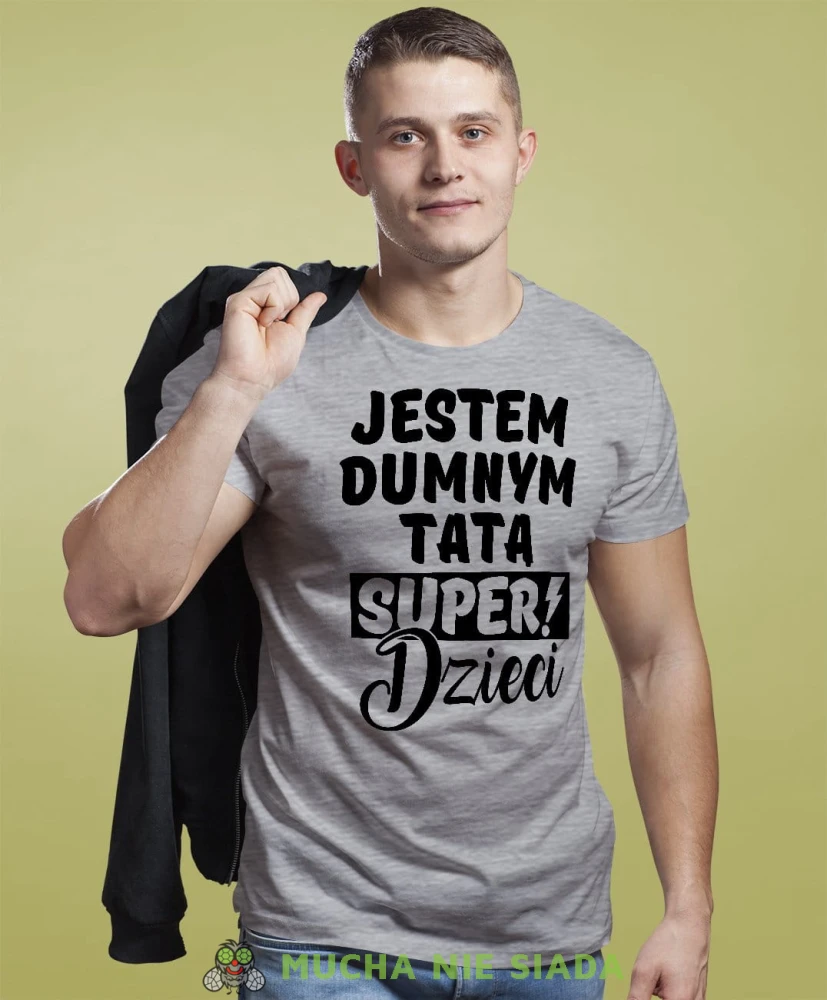 Jestem dumnym tatą super dzieci - koszulka dla taty szara