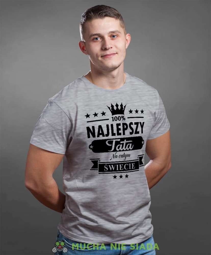 Najlepszy tata na całym świecie koszulka dla taty szara