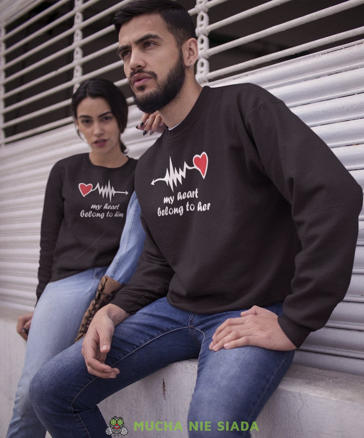 My heart belong to her My heart belong to him Bluzy dla par unisex