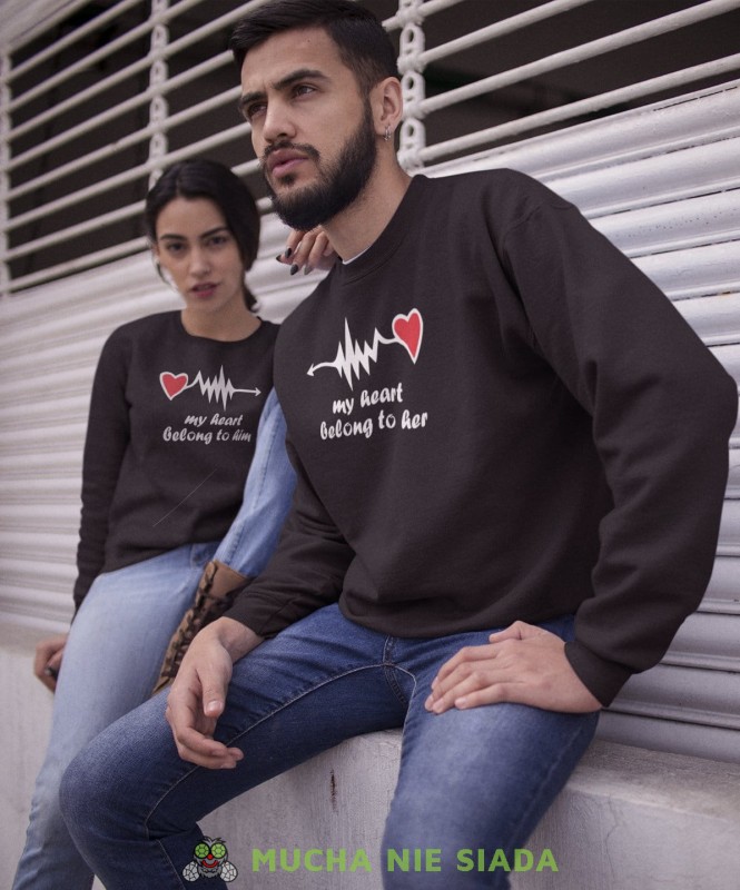 My heart belong to her My heart belong to him Bluzy dla par unisex