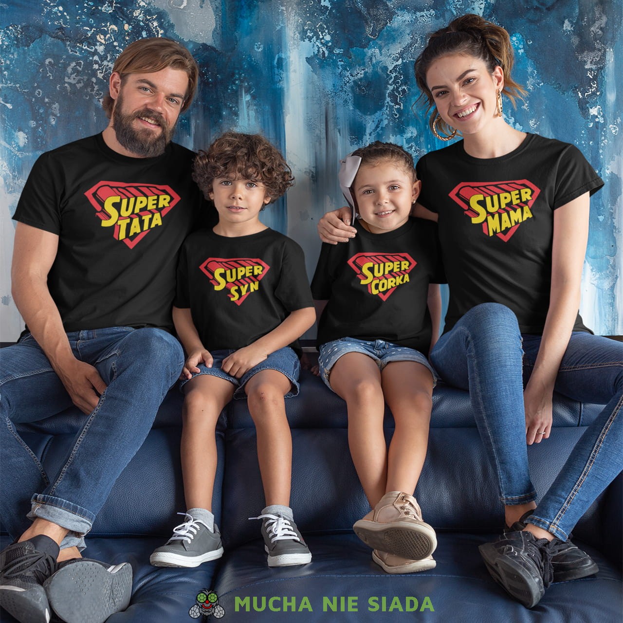 SUPER TATA SUPER MAMA SUPER SYN SUPER CÓRKA zestaw koszulek rodzinnych